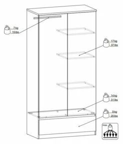 Naia Garderobeskap - Hvit Høyglans M/2 Dører + 1 Skuffe -Oppbevaringsmøbler Salg 2024 TV04639 10 b220