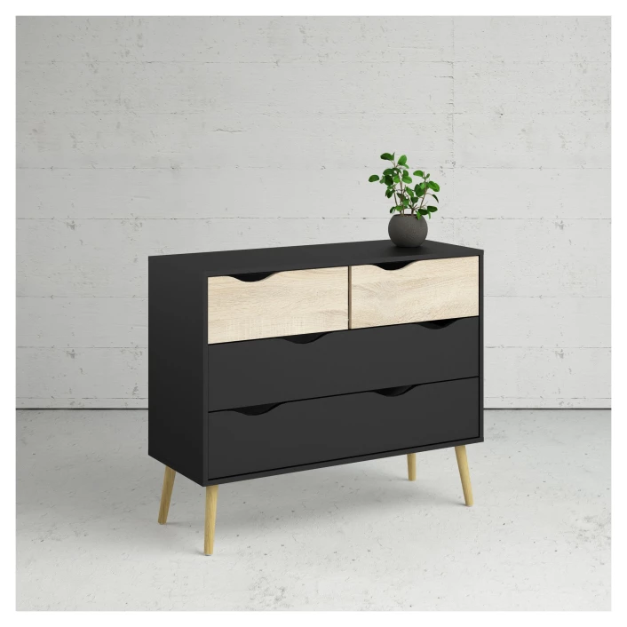 Delta Kommode 4 Skuffer - Eikelook/Matt Sort - Bilde 2