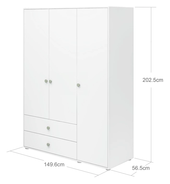 Roomie Garderobeskap M. 3 Dører - Grønn/Hvit 7 Roomie Garderobeskap M. 3 Dører - Grønn/Hvit - Bilde 5