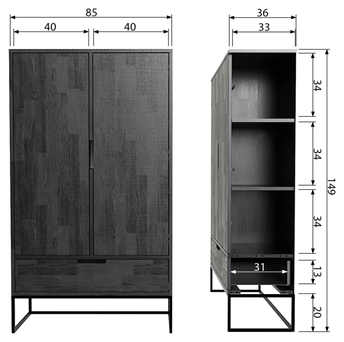 WOOOD Silas Skap 149x85 - Ask/blacknight 8 WOOOD Silas Skap 149x85 - Ask/blacknight - Bilde 6
